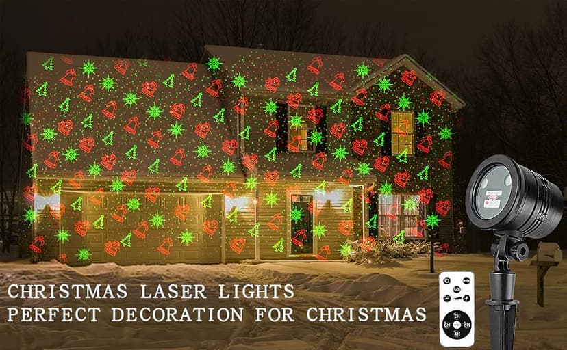 Christmas Projector Lights Outdoor, Waterproof Christmas Laser Lights Landscape Spotlight Decorative Stage Lights with Red and Green Xmas Patterns for Party Garden Patio Wall Ceiling Floor
