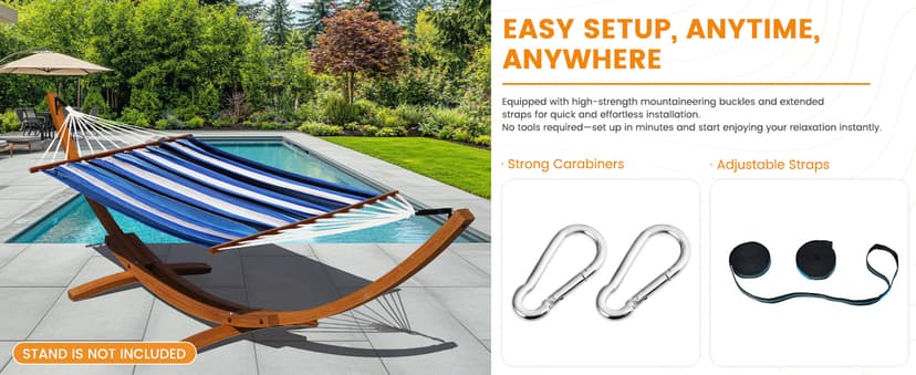 Lazy Daze Hammocks Cotton Fabric Spreader Bar Hammock, Outdoor Portable Hammock with Carrying Bag & Tree Straps for Bedroom, Patio, Backyard, Balcony, Max 450lbs Capacity, Blue