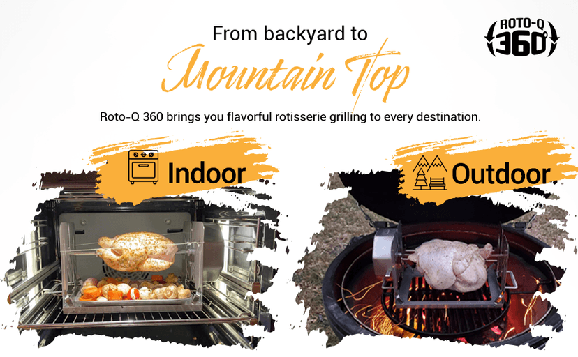 Cordless Universal Rotisserie Kit for Grills Ovens and Smokers - Non-Electric Wind-up Spit Roaster, Gas or Charcoal BBQ - Indoor/Outdoor (Stainless Steel)