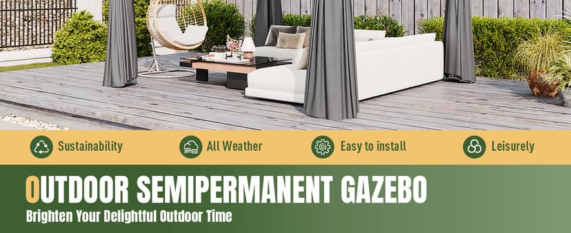 AOXUN Outdoor Gazebo for Patio 10x10, Metal Frame Canopy with Double Roofs, Heavy Duty Party Tent and Shelter with Mosquito Netting and Privacy Screen for Backyard, Lawn, Garden, Deck (Grey)