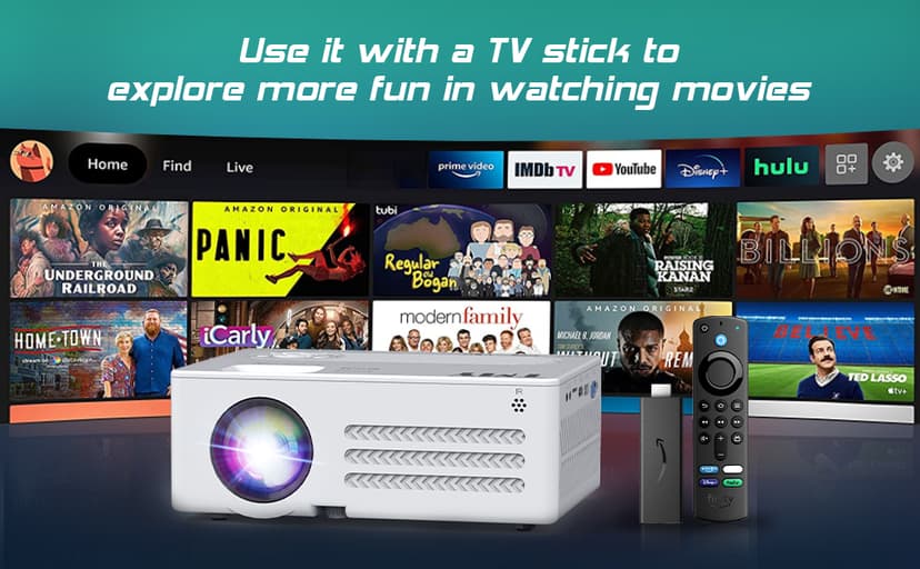 TMY Projector with WiFi and Bluetooth【100" screen included】Native 1080P Outdoor Projector, 4K Supported Portable Projector, Compatible with iOS/Android/PC/TV Stick/HDMI/USB, Indoor Outdoor Use