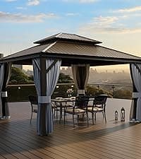 Pamapic Patio Heater, 48,000 BTU Pyramid Flame Outdoor Heater with Cover, Quartz Glass Tube Hammered Bronze Tower Propane Outdoor Heater with Wheels