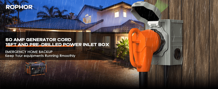 50 Amp Generator Cord and Pre-Drilled Power Inlet Box, 15FT Heavy Duty NEMA 14-50P to SS2-50R Extension Cord Twist Locking with Inlet Box, 125/250V, 12500W, ETL Listed for Outdoor Emergency Kit