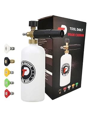 Tool Daily Foam Cannon with 1/4 Inch Quick Connector, 1 Liter, 5 Pressure Washer Nozzle Tips