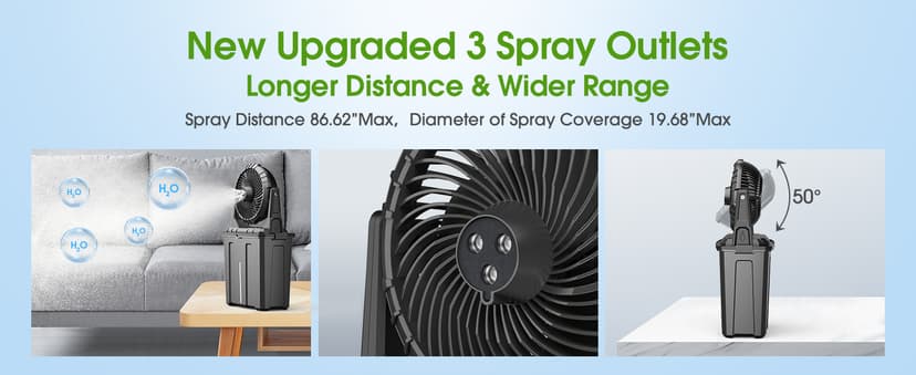 Ausic 9L Bucket Portable Misting Fan for Outdoors Patios, 20000mAh Rechargeable Battery Operated Camping Fan, 3 Strong Winds, 3 Large Spray Outlets, for Fishing/Travel/Garden Party/Golf/Tent/Office