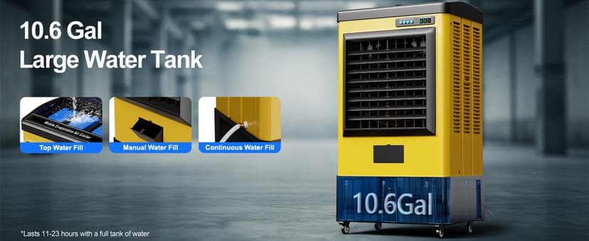 4800CFM Swamp Cooler,42IN Evaporative Air Cooler with Continuous Auto Fill,10.6-Gal Water Tank,3 Ice Packs,Portable Evaporative Cooler for Outdoor Patio Garage Commercial Industrial Use
