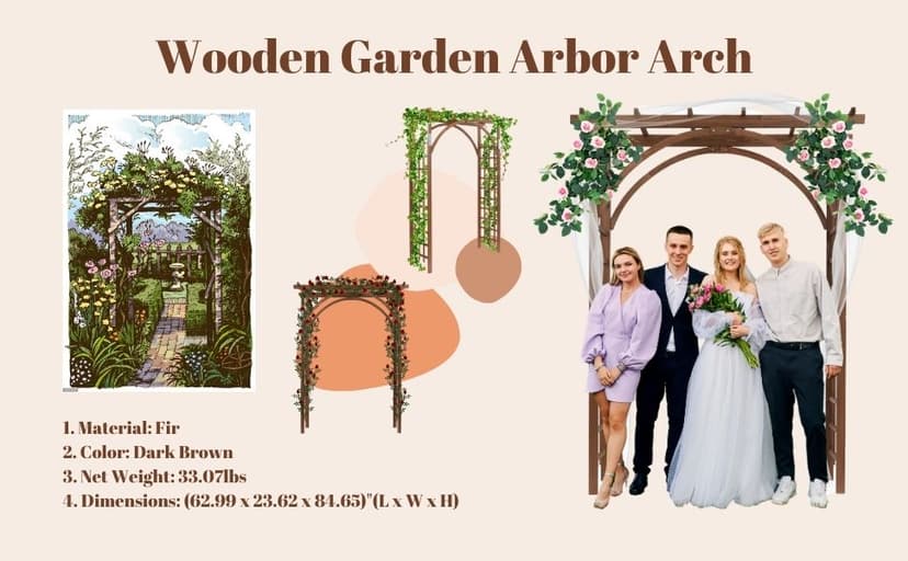 Outvita 7 Ft Wooden Garden Arbor Arch, Fir Wood Arbour Trellis, Pergola Archway for Wedding Ceremony Decoration Pergola Plant Climbing Rose Vines Lawn Courtyard Patio Dark Brown
