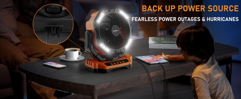 40000mAh Battery Operated Camping Fan, Rechargeable High Velocity Floor Fan, Auto Oscillation Remote Control Timer - Cordless Outdoor Fan for Car Travel RV Camp Garage Patio Hurricane Emergency