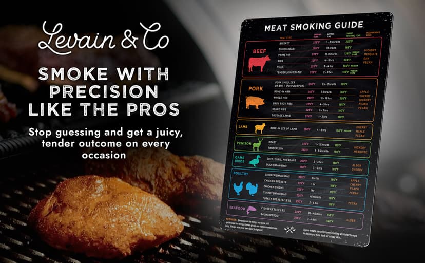 Meat Temperature Magnet & BBQ Smoker Guide - Pellet Grill Accessories - Wood, Time, & Temp - Grilling Gifts for Men