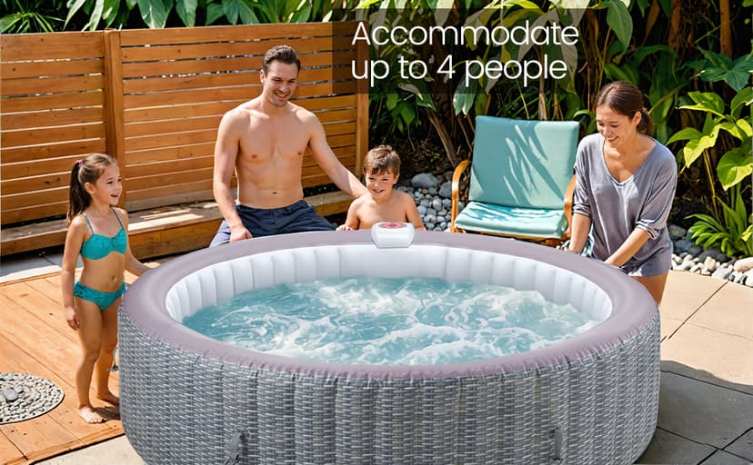 82" Inflatable Hot Tub for 4-6 People, Portable Outdoor Spa with 130 Soothing Bubble Jets, Smart Heating up to 104°F, with Insulated Cover, 6 Filters, PE Floor Mat, 110-120V Input (Laminated PVC)