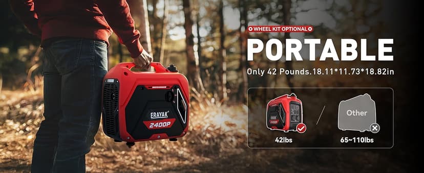 ERAYAK 2400W Portable Inverter Generator for Home Use, Super Quiet Small Generator for Camping Outdoor Emergency Power Backup, Gas Powered Engine, EPA Compliant