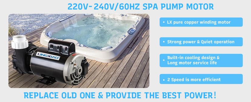 SPA Pump, 4HP Hot Tub Pump - 2 Speed LX SPA Pump Motor 220-240V, 2" Port, 56 Frame (Model: 56WUA400-II)