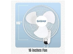 Hurricane Classic Oscillating Wall Mount Fan w/ 3 Quite Speeds, White, 16" - Corded Electric Air Cooling Unit w/Easy Pull Cord Controls for Home, Grow Tents, Offices, Sheds, Studios, Garages & Dorms