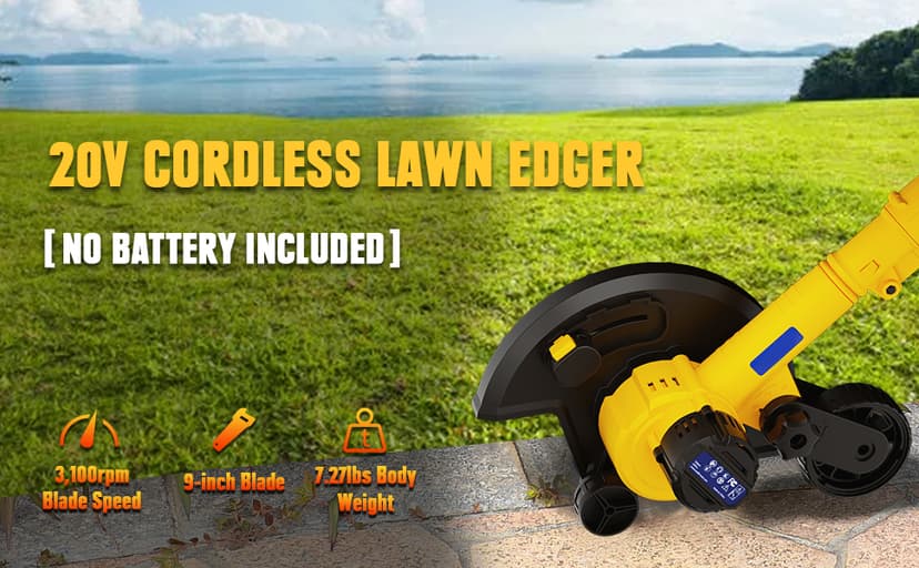 Cordless Edger Lawn Tool Compatible with Dewalt 20V Max Battery, Electric Battery-Powered Edger/Trencher (Tool ONLY) 9’’Blade, 3 Position Adjustable Depth for Landscaping, Driveways, Borders