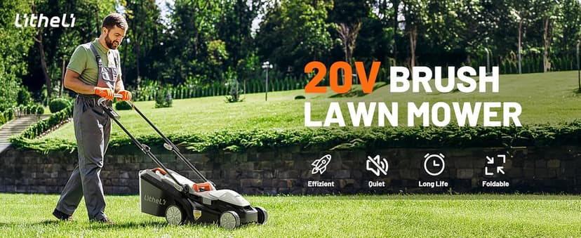 Litheli Cordless Lawn Mower 13 Inch, 20V Electric Lawn Mowers for Garden, Yard and Farm, 5 Heights Adjustment, Light Weight,with 4.0Ah Portable Battery.
