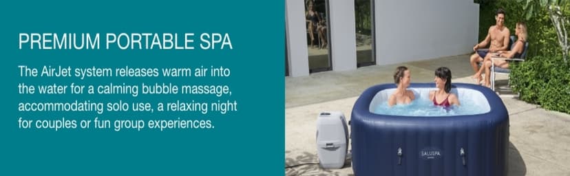 Bestway SaluSpa Hawaii AirJet 2 to 6 Person Square Inflatable Hot Tub Portable Outdoor Spa with 140 Soothing AirJetsr, Blue