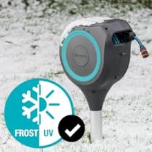 GARDENA (18614-80) 66' x 1/2" Automatic Retractable Garden Hose Reel on Metal Spike, 66' Outside Garden Hose Length, with 360° Rotation to Reach All Areas of Your Yard