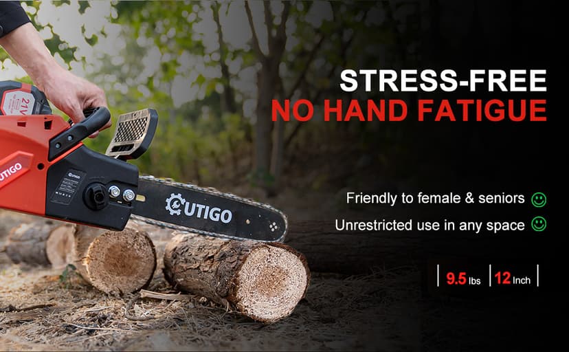 Cordless Electric Chainsaw, 1000W Brushless Chainsaw 12-Inch with 2×21V Batteries, 2 Replacement Chains & 1 Guide Bars & Charger, Bettery Electric Chainsaw Suit for Wood Cutting Trimming Branch