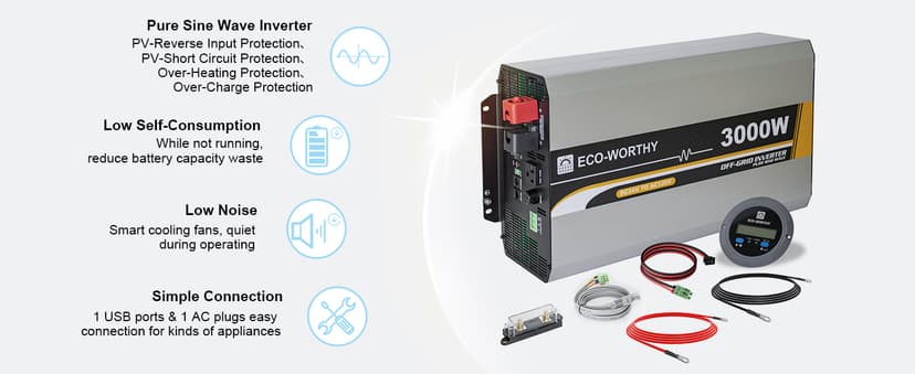 ECO-WORTHY 1000W 4KWH Solar Wind Power Kit: 400W Wind Turbine + 6pcs 100W Solar Panel + 2pcs 12V 100Ah Lithium Battery + 24V 3000W Inverter for Home/RV/Boat/Farm/Street Light and Off-Grid Appliances