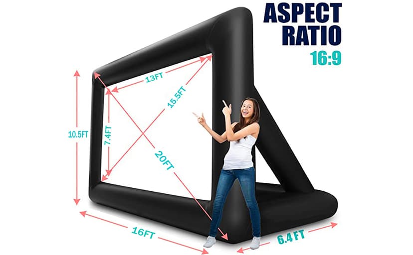 20 feet Inflatable Portable Projector Movie Screen - Huge Air-Blown Cinema Projection Screen Package with Rope, Blower,Tent Stakes - Front & Rear Projection,for Outdoor Party Backyard Pool Fun