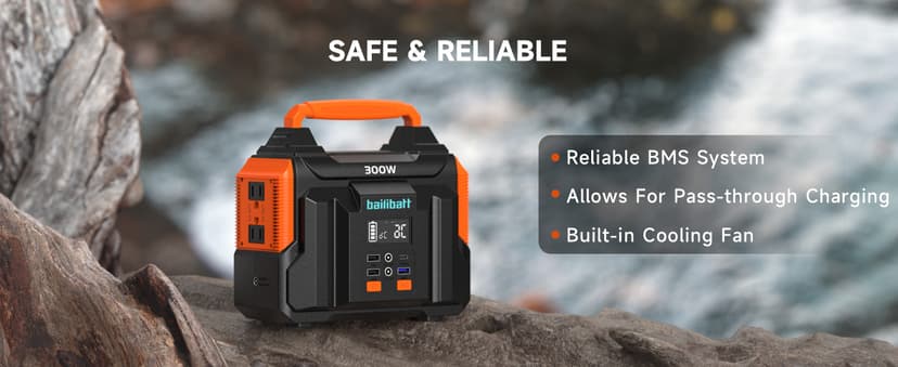 Portable Power Station 300W 257wh Lithium Battery Bailibatt Small Portable Generator for Home Use Camping Travel Emergency Hunting Outdoor, Large Power Bank with AC Outlet for Laptop