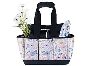 WORKPRO Garden Tool Bag, 9 Pockets Gardening Bag, Heavy Duty Oxford Garden Tote Caddy (Tools NOT Included), 12" x 12" x 6" (Floral White)
