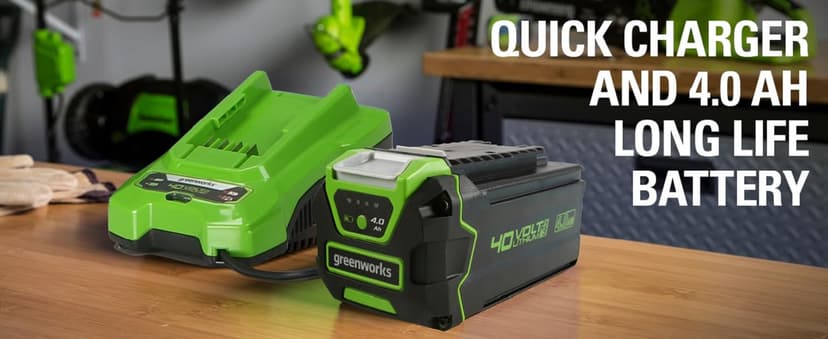 Greenworks 40V 10" Cordless Tiller / Cultivator, 4.0Ah Battery and Charger Included, Green