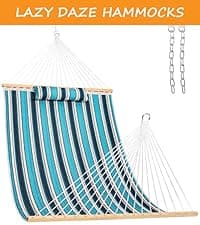 Lazy Daze Hammocks 12FT Double Rope Hammocks, 2 Person Hand Woven Cotton Hammock with Spreader Bar for Outdoor, Indoor, Patio, Poolside, FIT 13-15 Foot Stand, Max 450 Lbs, Natural, 141 x 57 inches