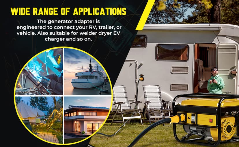 Kanayu Generator to Welder Adapter Compatible with Nema L14-30p to 6-50r 30 Amp 4 Prong Lock Male Plug to 3 Prong Female Receptacle Adapter Dryer Ev Charger Power Cord Connector 250v(Yellow)