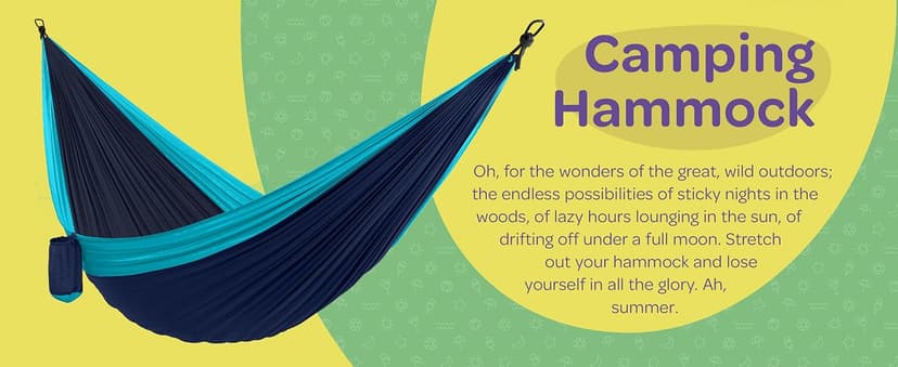 Durable Hammock 500 lb Capacity, Nylon Camping Hammock Chair - Double or Single Sizes w/Tree Straps and Attached Carry Bag - Portable for Travel/Backpacking/Beach/Backyard (Large, Blue & Light Blue)