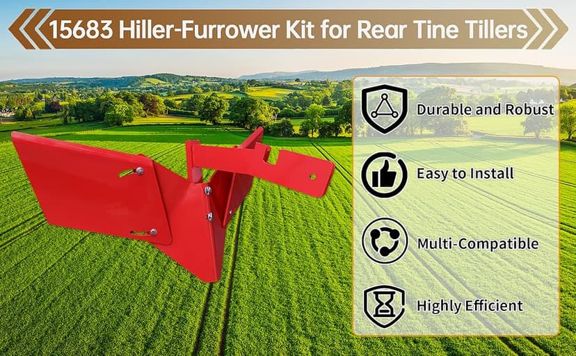 15683 Hiller-Furrower Kit for Rear Tine Tillers, Adjustable Wings, Three Connection Options, Easy Installation, Thickened Materials, Suitable for All Land Types, 2-Year Warranty.