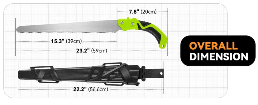 Auto Dynasty 15.5" Curved Hand Pruning Saw Straight Blade Handsaw with Scabbard Safety Sheath Non-Slip Comfort Grip for Sawing, Trimming, Gardening, Cutting Wood, Green
