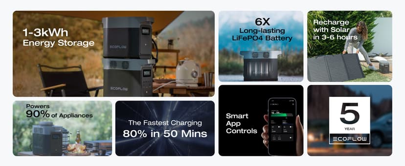 EF ECOFLOW Solar Generators, DELTA 2 Portable Power Station with 2PCS 100W 12V Solar Panels, 1024Wh LFP Battery, Fast Charging, Power Station for Home Backup, Camping&RVs