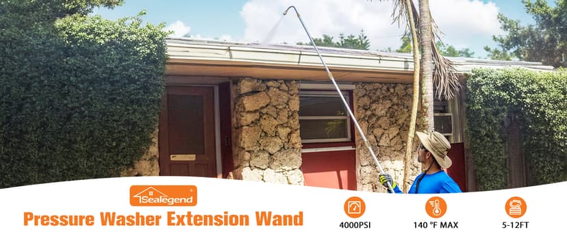 Sealegend 8FT Pressure Washer Extension Wand for Gutter Cleaning, Upgrade Power Washer Accessories with 6 Spray Nozzle Tips, 3 Gutter Cleaner Attachments Curved Rod, 1/4" Quick Connect, 4000 PSI