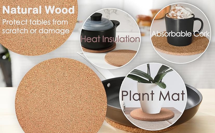 Cork Trivet, 6 Pack High Density Thick Cork Trivets for Hot Dishes and Hot Pots, 8 Inch Heat Resistant Large Coaster for Kitchen, Hot Pads for Table & Countertop