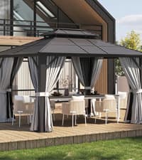 Aoxun 10'x12' Hardtop Gazebo, Aluminum Frame Canopy with Double Galvanized Steel Roof, Outdoor Metal Pavilion with Netting, Curtains for Backyard, Patio and Deck