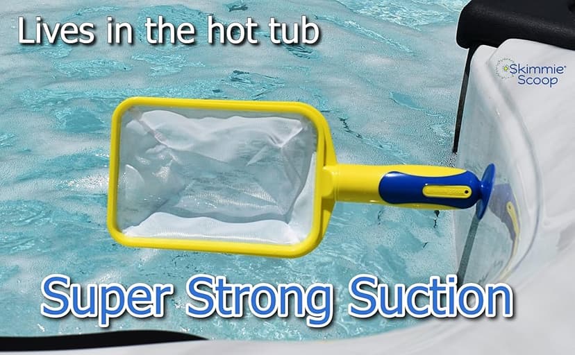 The Skimmie Scoop - Patented Handheld Skimmer with Fine Mesh Net for Spa, Hot Tub, Cold Plunge and Small Pool Cleaning - Lightweight and Durable with Powerful Suction Cup - Clean Out Filter (Yellow)