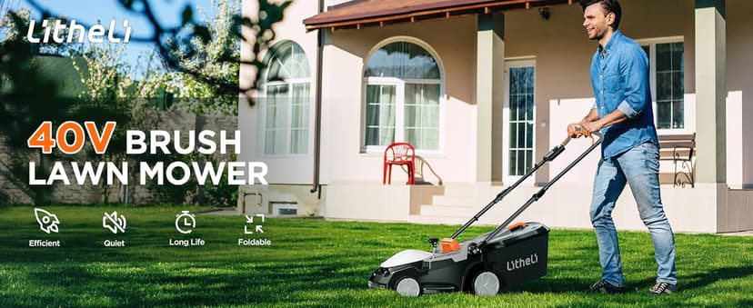 Litheli 40V (2 x 20V) 16" Electric Lawn Mower Cordless, Walk Behind Lawn Mower with 6-Height Adjust, Portable & Lightweight Push Battery Powered Lawn Mower (2 * 4.0AH Batteries Included)