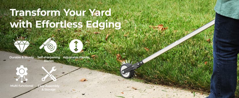 67.3-Inch Sidewalk Manual Lawn Edger, Wheel Rotary Edger, Rotary Shear, Strong 4 Sections Stainless Steel Handle Garden Edger Tool