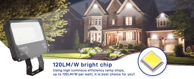 HYPERLITE LED Flood Light 150W 2 Pack 18000LM 5000K Daylight IP65 Waterproof Outdoor Floodlights UL Certified for Court,Garden,Warehouse