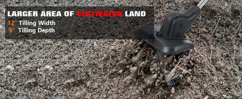 21V Cordless 2-in-1 Tiller & Weed Whacker Combo | 12"x9" Rototiller, 4x4 Blades & 8" Trimmer - 2×21v Battery, 360 RPM for Gardening, Garden Tiller, Electric Tiller, Cultivators for Gardening