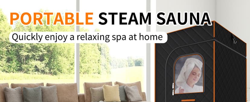 Portable Sauna for Home, Sauna Box Sauna Tent with 3L Steamer, Remote Control, Folding Chair and Foot Pad, Full Size Personal Steam Saunas for Home Spa, 15 Levels, Orange