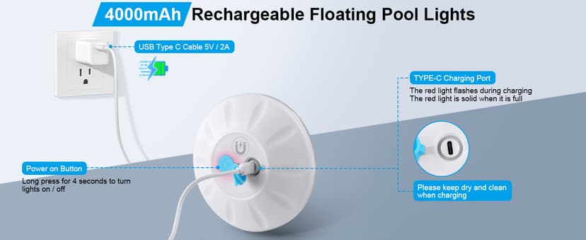 Rechargeable Floating Pool Lights: Remote Control Pool Lights That Float with 6 Dynamic Lighting IP68 Waterproof RGB Upper and Lower Floating Lights for Hot Tub Pool Garden Party 1 Pack