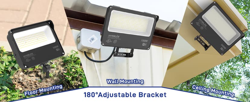 HYPERLITE LED Flood Light 150W 2 Pack 18000LM 5000K Daylight IP65 Waterproof Outdoor Floodlights UL Certified for Court,Garden,Warehouse