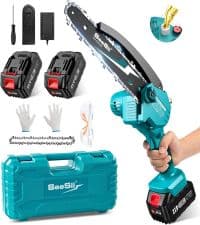 Seesii Mini Chainsaw 8 inch DL07, Electric Chainsaw Cordless, Upgraded Brushless Chain saw with Auto Oiler, 2pcs 2000mAh Batteries, Battery Powered Saws Handheld Chain Saw for Tree Branch Wood Cutting