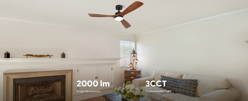 VONLUCE Ceiling Fans with Lights, 52 Inch Ceiling Fan and Remote, 6 Speed Reversible Noiseless DC Motor, 3CCT, Wood Ceiling Fan for Outdoor Indoor Farmhouse Patios, Walnut