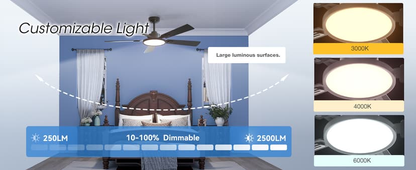 addlon Ceiling Fans with Lights, 52 inch Black Ceiling fan with Light and Remote Control, Reversible, 3CCT, Dimmable, Noiseless, Ceiling Fan for Bedroom, Farmhouse, living room, Indoor/Outdoor Use