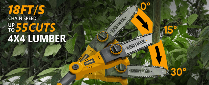 Alloyman Pole Saw 8-Inch Cordless and 16-Inch Pole Hedge Trimmer 2-in-1,with 2 Packs 4.0Ah Batteries & Charger,for Tree Trimming and Shrubs Pruning