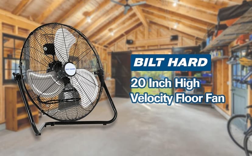 BILT HARD 20" High Velocity Floor Fan, 4600 CFM 3-Speed Industrial Shop Fan with Wall-Mounting System, Heavy Duty Metal Fan for Workshop, Garage and Warehouse