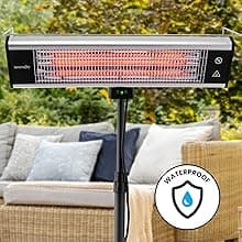 SereneLife Infrared Patio Heater, Electric Patio Heater for Indoor/Outdoor Use, Portable Stand Heater with Remote Control, 1500 W, for Restaurant, Patio, Backyard, Garage, Decks (Black)